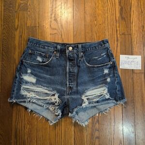 Levi's Distressed Dark Blue Denim Jean Shorts